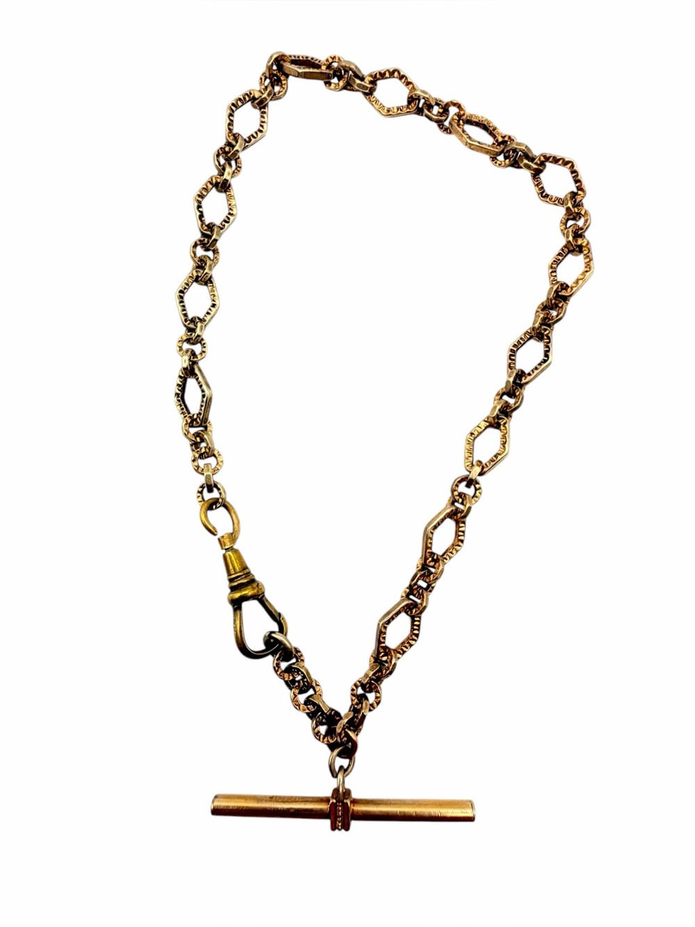 Antique Gold Filled Etched Watch Chain with T Bar